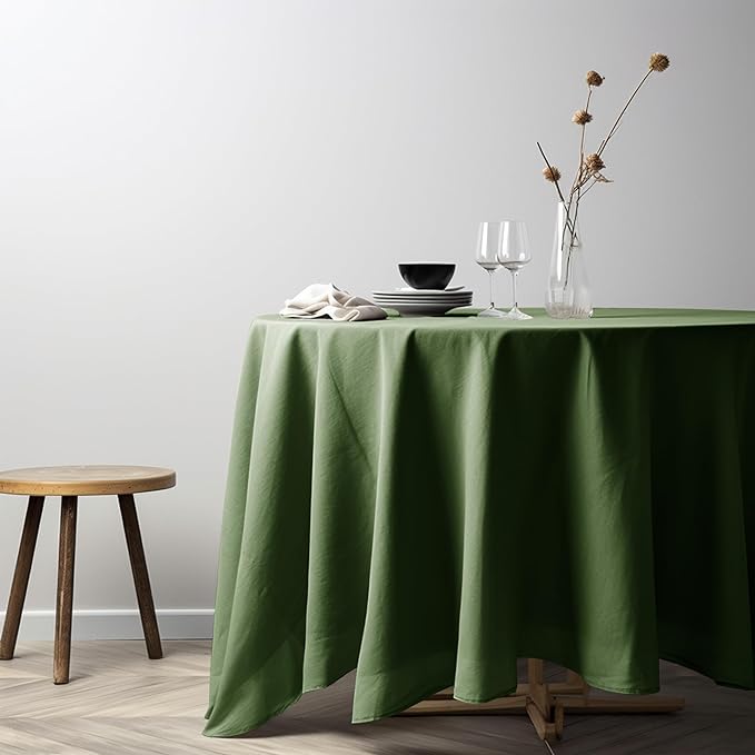 EVERLY 100% Pure Linen Round Tablecloths 70Inch Round Machine Washable Tablecloth for Thanksgiving,Decorative Halloween,Buffet Parties,Picnic,Events,Weddings and Restaurants-Olive Green