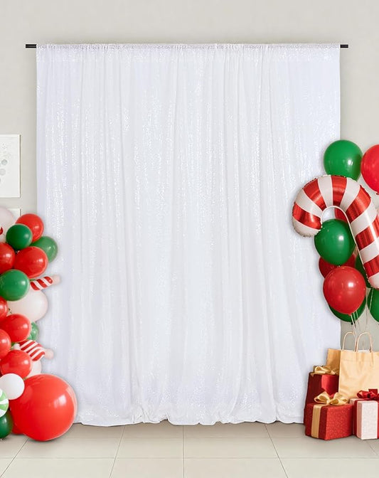 Eternal Beauty White Sequin Backdrop, 6x6 Ft Glitter Background Curtains for Christmas Shimmer Photography Party Wedding Birthday Back Drop Decor