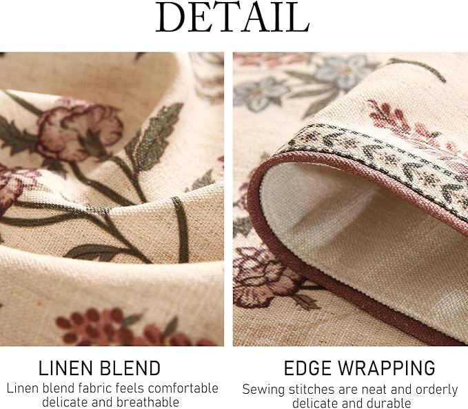 ISAENNE Designer Light Beige Linen Extra Long Table Runner 118 Inches,Vintage Floral Wrinkle Resistant Table Runners for Dining Tables,Christmas,Thanksgiving,Kitchen Tables,12"*118"-Helena A