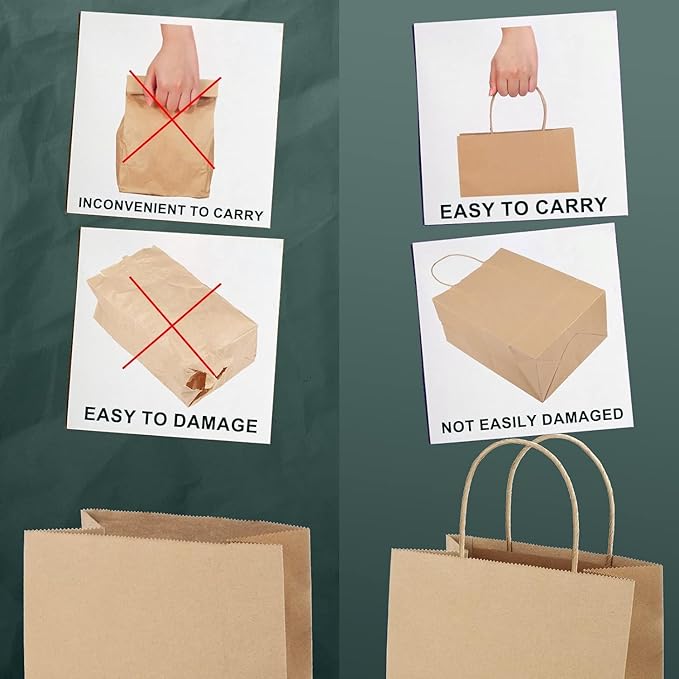 METRONIC Paper Gift Bags 10x5x13'' 200Pcs Brown Paper Bag with Handles Bulk, Kraft for Small Business, Birthday Wedding Party Favor Bags, Christmas, Retail shopping