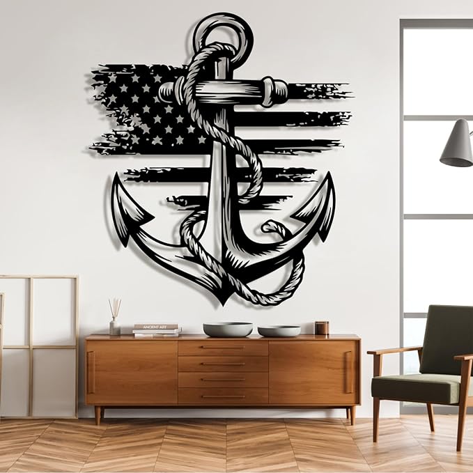 lunwall Metal Anchor Wall Decor, Anchor Metal Sign, Metal Anchor Decor, Anchor Metal Wall Art, Metal Nautical Wall Decor, Metal Wall Decor Coastal, Anchor Wall Decor (white, 28L x 25W / 70 x 63 cm)