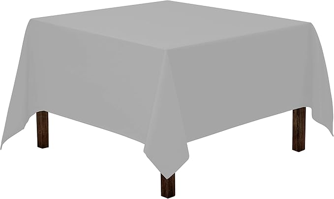 Gee Di Moda Square Tablecloth - 70 x 70 Inch Silver Table Cloth for Medium Square or Round Tables - Heavy Duty Washable Fabric - for Buffet Table, Holiday Party, Dinner, Wedding & Baby Shower