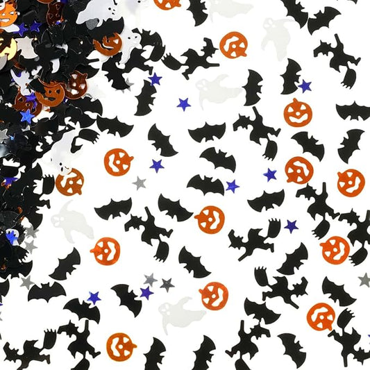 Halloween Party Table Scatter Glitter Foil Confetti - Pumpkin, Witch, Bat Metallic Sequins Plastic Sprinkles for Baby Shower Decoration, 60g