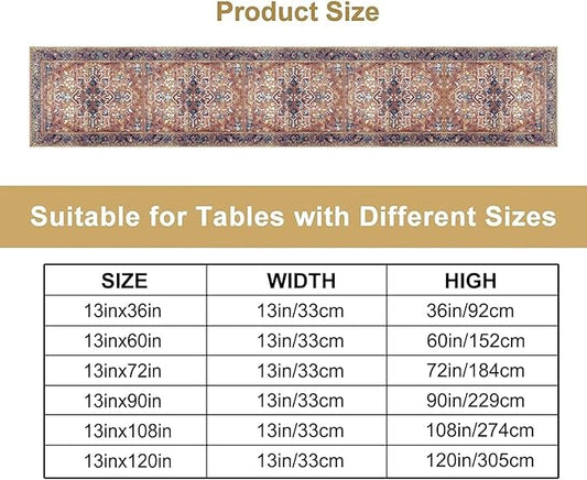 Boho Floral Vintage Table Runner, Purple Brown Retro Flower Rustic Country Farmhouse Abstract Pattern for Home Kitchen Table Decor Dining Coffee Room Party Decor 13x90in
