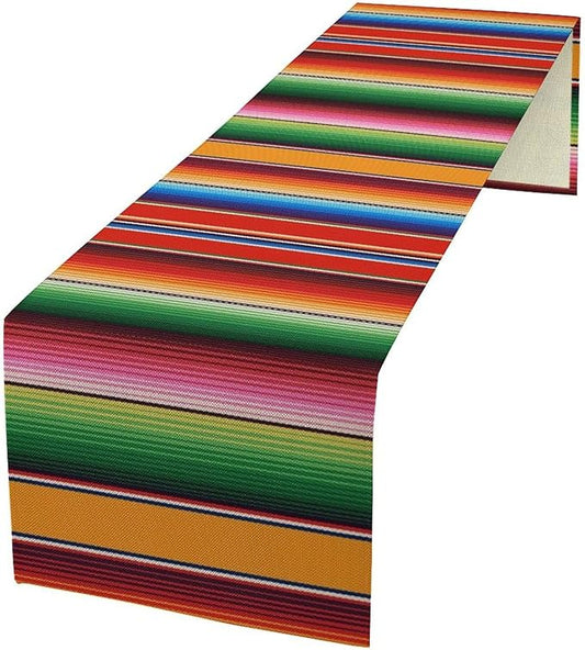 Mexican Table Runner,Colorful Stripe Art Table Runner for Kitchen Dining Table Home Party Decoration 13x36 Inch