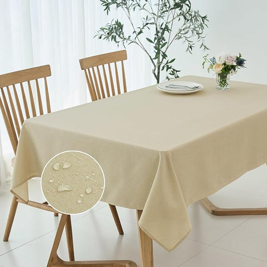 maxmill Rectangular Tablecloth Linen Texture Stain Proof Waterproof Wrinkle Free Spillproof Washable Slubby Texture Table Cloth Farmhouse Tablecloths for Dining Party Holiday, 60 x 140 Inch, Beige