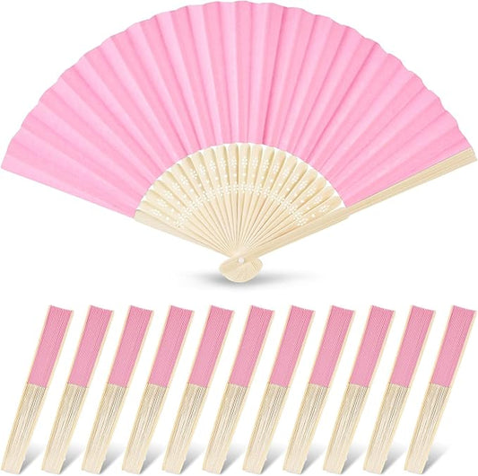 JOHOUSE 12 PCS Paper Folding Hand Fans, 8.3 Inch Pink Paper Fans Handheld Portable for Wedding, Outdoor Party Favors, Bridal Baby Shower DIY Crafts Photography Prop Pink Party Decorations