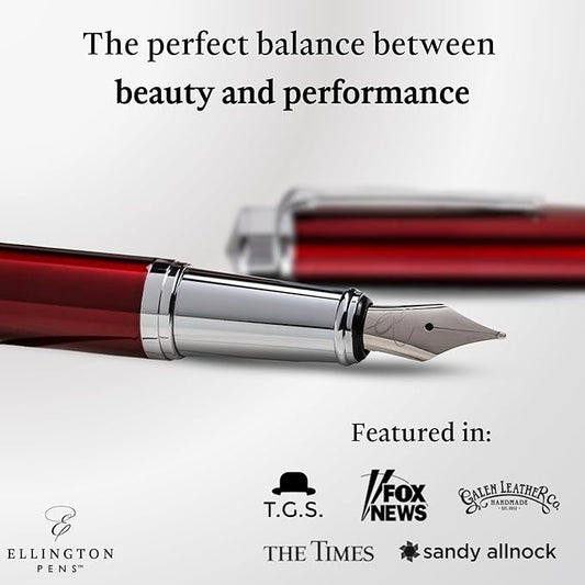 Ellington Pens Luxury Fountain Pen Set- Fountain Pens for Writing - Smooth Extra Fine Nib - Includes Refillable Ink Converter, 3 Ink Cartridges [Black & Blue], Gift Box - Elegant Calligraphy