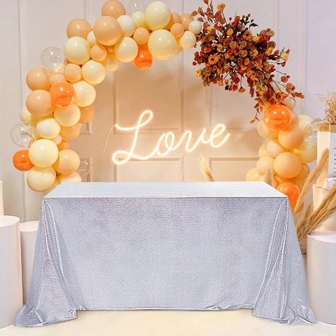 Fitable Silver Sequin Tablecloth for Parties 52x70 Inch - Sparkle Glitter Table Cloth Laser Rectangle Overlay for Wedding Baby Shower Ceremony Birthday Holiday Banquet