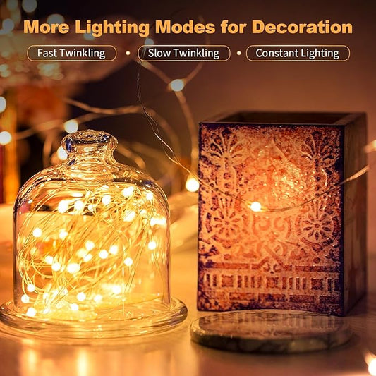 20 Pack LED Fairy Lights Battery Operated,3 Features Blinking Slowly Blinking & just on 7FT 20 LED Waterproof Mini Twinkle String Lights for Wedding Mason Jars Party Christmas Decorations(Warm White)