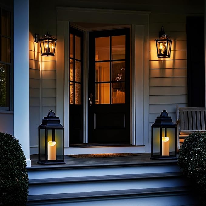 Amagic 4” x 9” Large Outdoor Waterproof Flameless Candles with Remote, Battery Operated Candles with Timer, Flickering Fake LED Pillar Candle for Patio Yard Porch Decor, Ivory White, Set of 2