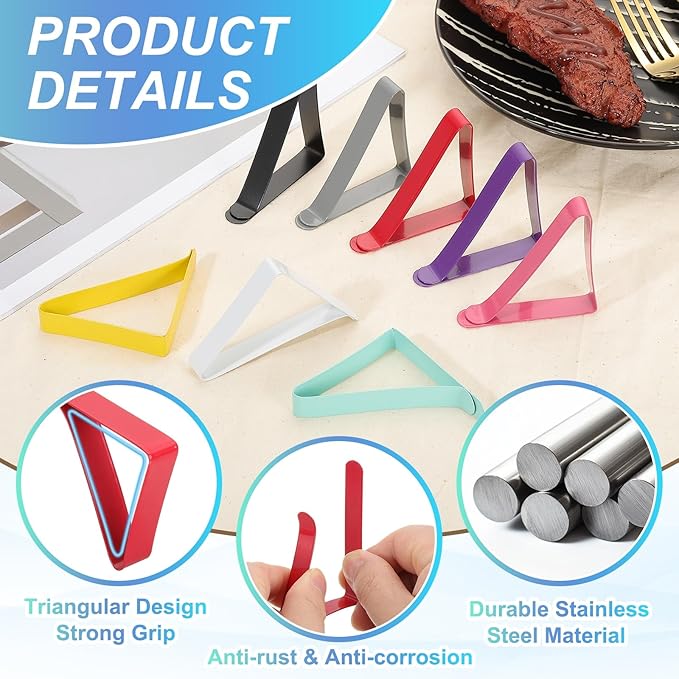 uxcell 4 Pack Tablecloth Clips, Stainless Steel Table Cloth Cover Clamps, 2.56" x 2.68" Windproof Holder Clips for Home Party Picnic Wedding Camping Dining Tables, Rose Red