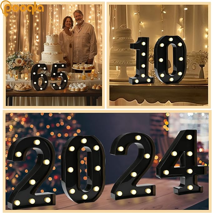 Pooqla Decorative Led Light Up Number Letters, Black Plastic Marquee Number Lights Sign for 75th Birthday Party Wedding Decor Battery Operated Black Decoration 75