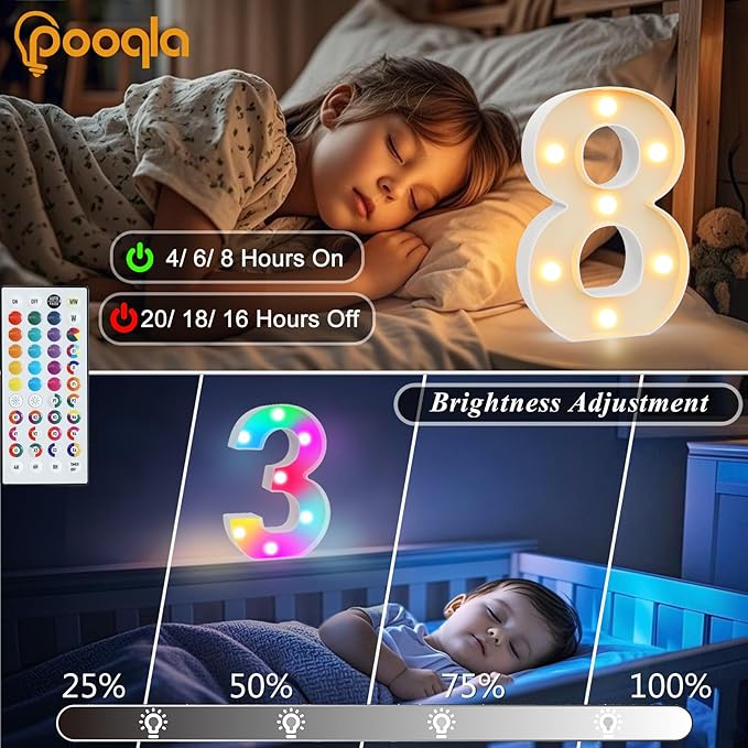 Pooqla Colorful Lighted Numbers with Remote, 35 Colors Light Up Numbers for Party, RGB LED Marquee Number Lights Gift for 6th Birthday Decorations, Wedding, Bar, Night Light, Home Decor, Number 6
