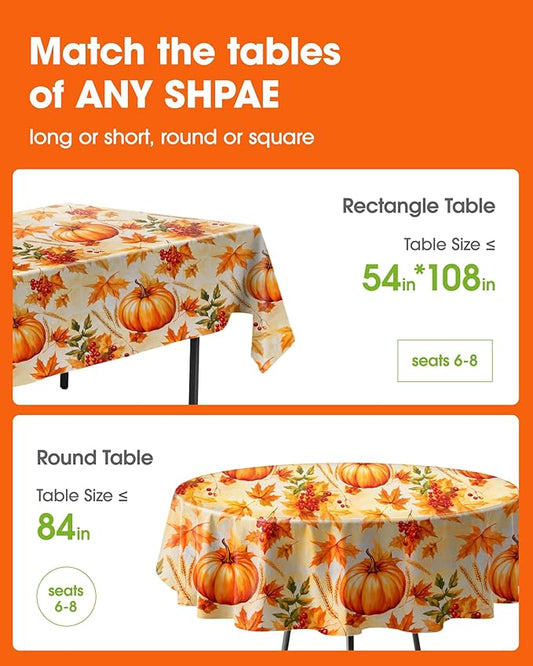 Pureegg Plastic Table Cloth Disposable 10 Pack, 54 x 108 Inch Table Cloths, Thanksgiving Decorations, Harvest Party, Fall Tablecloths, Rectangle Tables, Leakproof & Sturdy, Pumpkin Harvest