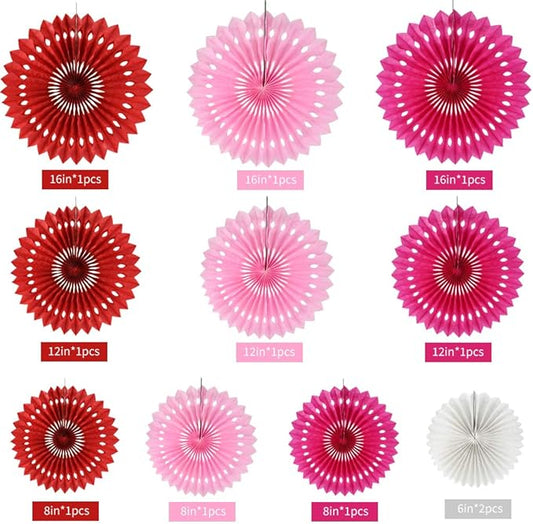 BEISHIDA Red Pink Rose Red Hanging Tissue Honeycomb Round Paper Fans Decor Kit for Birthday Girl Kid Shower Bachelorette Wedding Christmas Backdrops Anniversary Party Supplies（11 Packs）