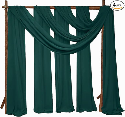 4 Panels Wedding Arch Draping Fabric 28" x 20 Ft Chiffon Wedding Arch Drapes Chiffon Fabric Drape Sheer Backdrop Curtain for Nuptials Party Ceremony Birthday Reception Backdrop Decor(Emerald Green)