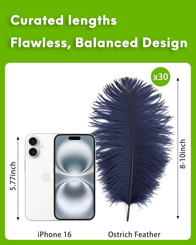 NEWONG 30pcs Navy Blue Ostrich Feathers Natural Bulk 8-10inch(20-25cm) Vase Craft Wedding Home Party Centerpieces Christmas Day Decoration