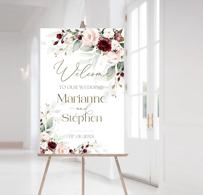 Personalized Wedding Welcome Sign, Flowers Wedding Welcome Sign, Wedding Welcome Sign, Custom Wedding Sign, Welcome To Our Wedding Sign, Flowers Wedding Board, Wedding Decorations Signs # 5