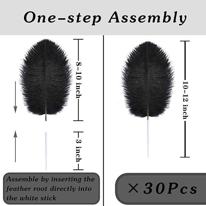 SOGUGOM Black Craft Ostrich Feathers - 30PCS 8-10 inch Ostrich Feathers Kit for Centerpieces, Kindergarten Crafts, Dream Catchers and DIY Projects(Black)