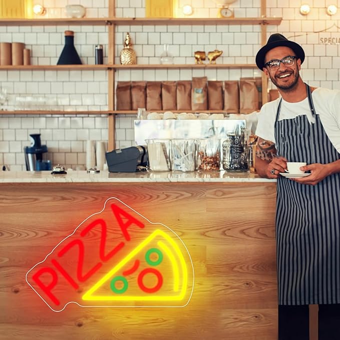 Pizza Neon Sign Neon Pizza Signs for Business, Pizza Night Light Pizza Decor Pizza Party Decorations Food Neon Sign for Pizzeria Restaurants Kitchens Shops Parties, 11.8" x 8"
