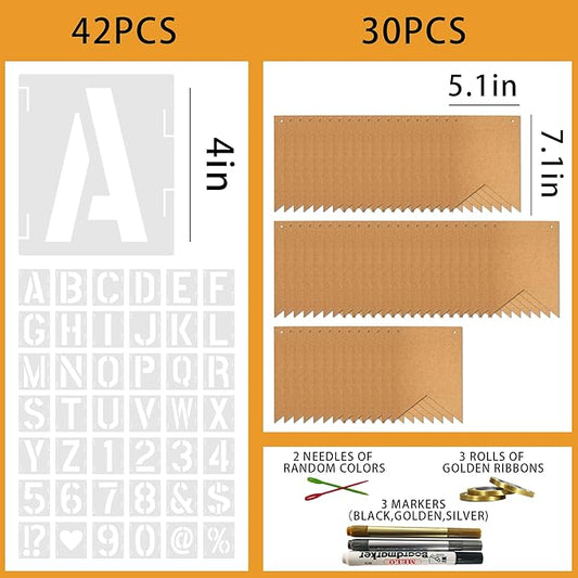 30 PCS Custom Banner for Party Decor - Create Your Own Custom Sign with Letter Templates Markers Ribbon Perfect for Birthday Wedding Celebrations
