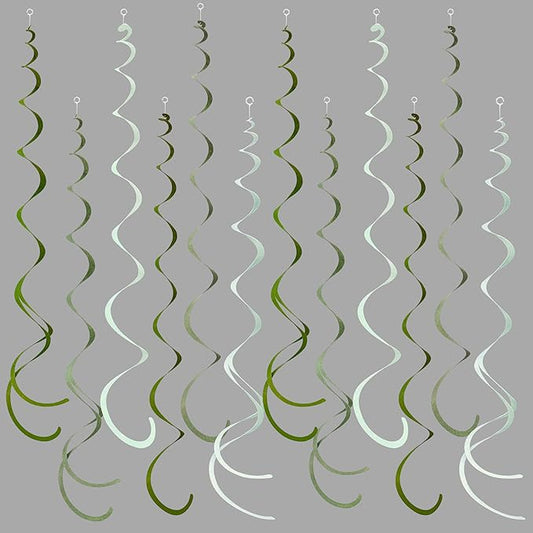 36Pcs Olive Green Hanging Swirl Decorations Ombre Sage Green Felt Swirl Streamer Spiral Ceiling Garland for Neutral Baby Shower Birthday Wedding Engagement Safari Jungle Woodland Party Supplies