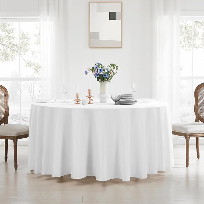 Round Tablecloth 10 Pack 90 Inch White Tablecloths Washable Decorative Linen Polyester Table Clothes Cover for Dining Table Banquets Buffet Parties and Wedding