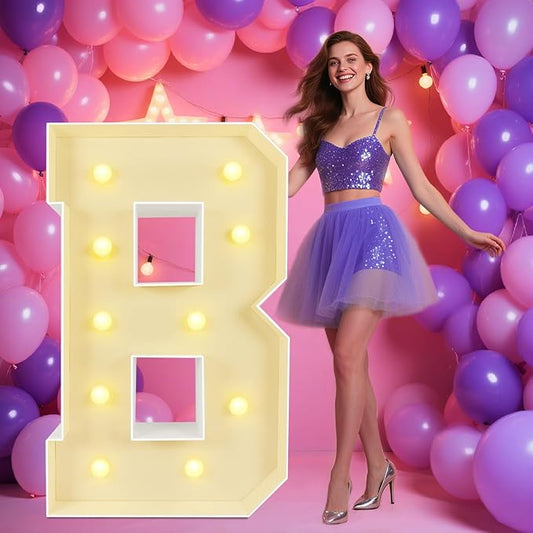 Marquee Light Up Letters: 4FT Large Decorative Signs for Party Decorations Baby Shower Birthday Wedding Engagement Anniversary, 4 Feet Tall Pre-Cut DIY Foamboard Letter B - Easy to Assemble