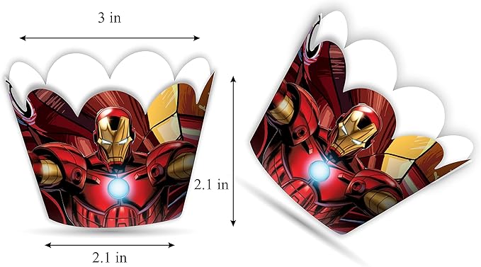 "Irn Man Cupcake Wrapper – Theme Birthday Party Supplies – Cartoon Inspired Cupcake Decoration Wraps for Birthday, Baby Shower, School Events, and Themed Parties"