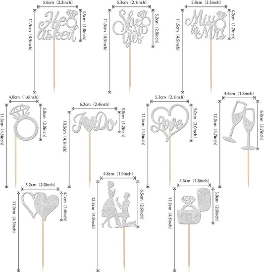 30 PCS He Asked She Said Yes Cupcake Toppers Engagement Cupcake Toppers Miss to Mrs I Do Love Heart Ring Miss to Mrs Cupcake Picks for Wedding Engagement Party Cake Decorations Supplies Silver