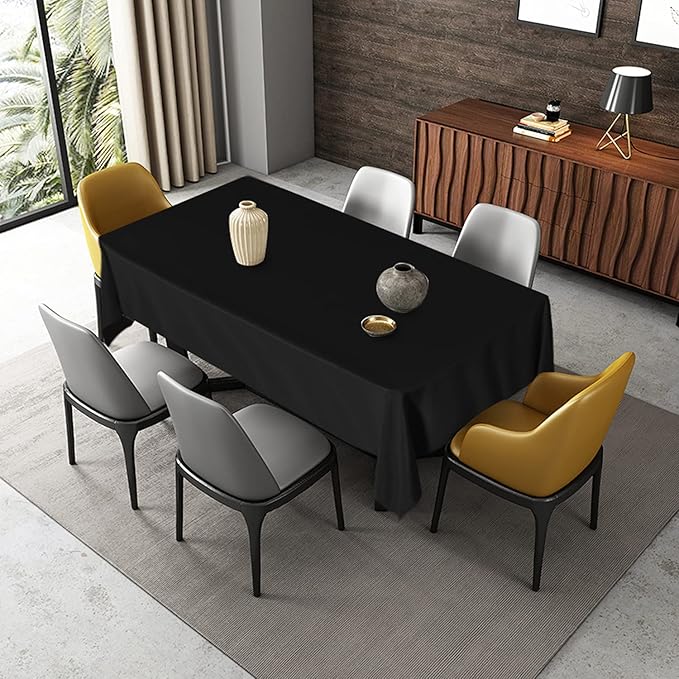 Fitable Rectangle Tablecloth Stain and Wrinkle Resistant Washable Polyester Table Cloth for Buffet Parties and Camping (70x108 inch, Black)