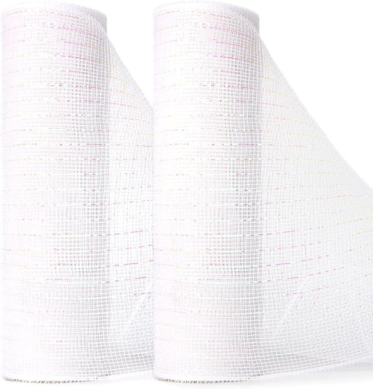 Ribbli 2 Rolls White Mesh Ribbon,10 inch x 30 feet(10Yard) Each Roll,Metallic White with Iridescent Foil,Christmas Ribbon for Wreath Swags and Decorating