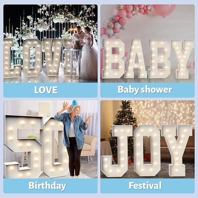 4FT Marquee Light Up Letters U,Party Decoration Large Marquee Light Up Letters with Weighted Water Bag,Pre-cut Foam Board Set Can Be Used for Birthdays,Weddings,Baby Anniversaries