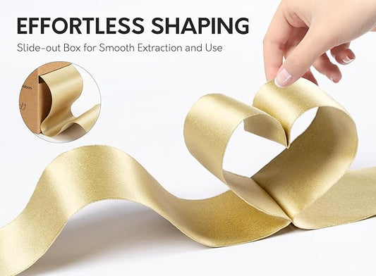 Gold Satin Wired Ribbon 2-1/2 Inch Double-Faced Glitter Ribbons for Wreath, Christmas Tree Decoration, Gift Wrapping, Home Decor 10 Yards