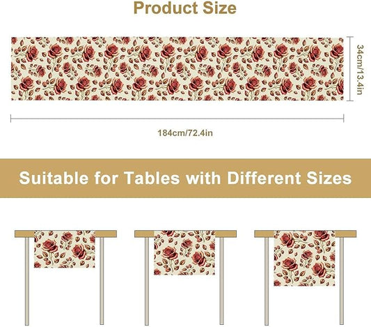 Retro Rose Table Runner, Romantic Love Elegant Plant Red Golden Flower Print Table Runner for Kitchen Dinning Table Runner Decor Home Wedding Party Holiday, 13x120 Inch