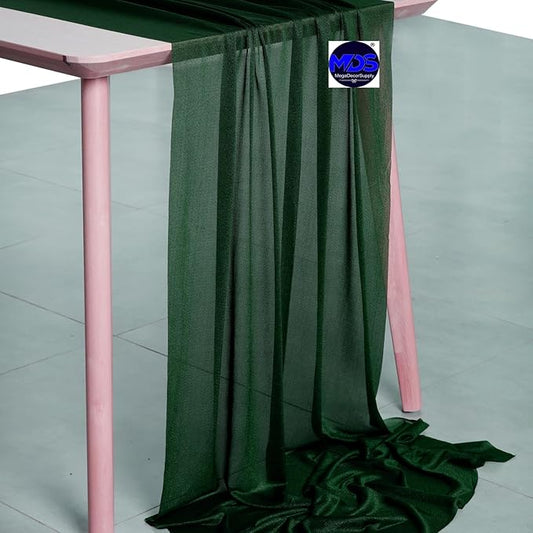 MDS 20 Pack 10ft Chiffon Table Runner 29 x 120 Inches Sheer Wedding Runner Romantic Rustic Table Runner for Wedding Decorations, Birthday Parties, Bridal Shower Party Arch Decor - Hunter Green