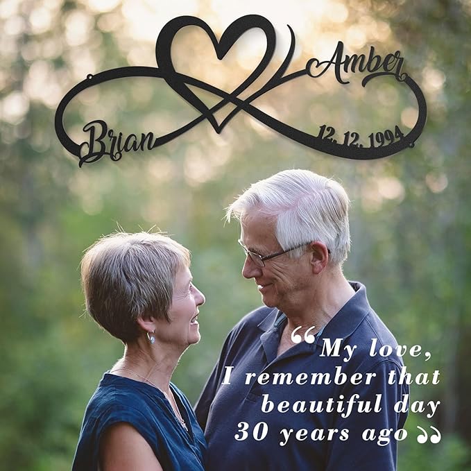 Personalized Anniversary Wedding Gifts for Couples 2025, Customized Metal Infinity Signs with Names & Date, Love Heart Unique Wall Art for Newlyweds Valentines
