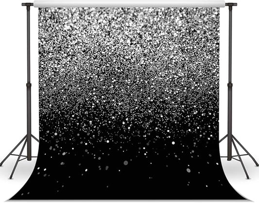 WOLADA Black and Silver Backdrop Silver Glitter Backdrop for Photography Wedding Birthday Baby Shower Party Photo Studio 8x8FT FW18