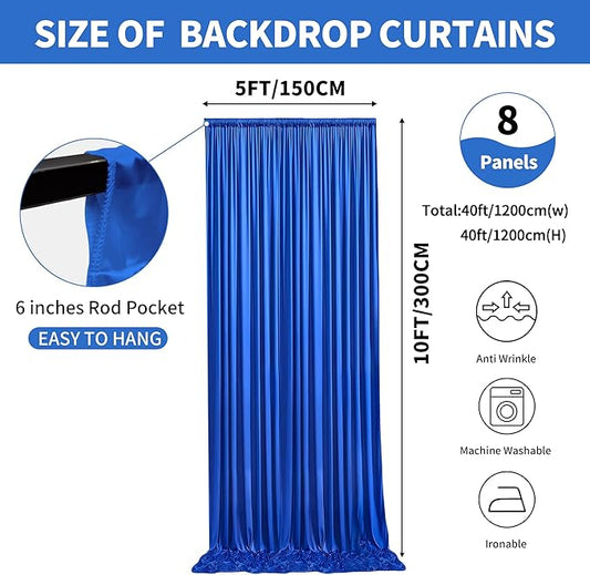 40x10ft Backdrop Curtains for Parties, 8 Panels 5x10ft Photography Backdrop Curtain with Rod Pocket,Backdrop Polyester Background Drapes,Wedding Backdrop Drapes for Birthday Baby Shower Home Decor
