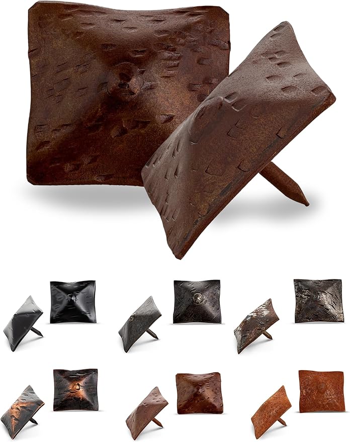 100 Pack 1.5" Square Head Iron Clavos Decorative Nails – Sealed Rusted – Handmade Rustic Square Fasteners for Farmhouse Shutters, Barn Doors, Shutters, and Gates – Ornamental Wood Accent