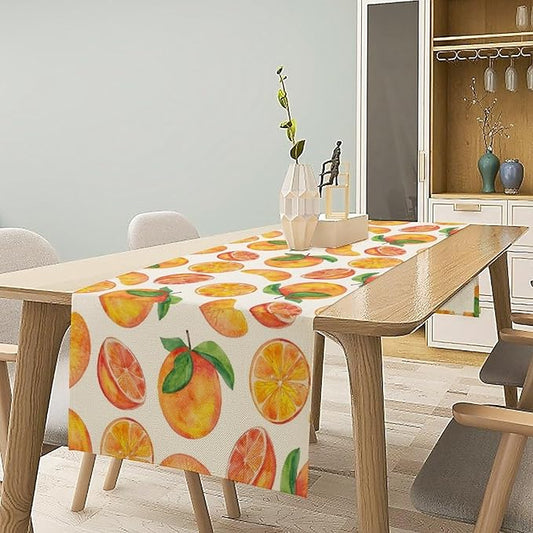 Watercolor Fruit Botanical Print Table Runner Spring Summer Orange Lemon Dinner Runner for Farmhouse Party Holiday Home Kitchen Dining Table Decor 13x108