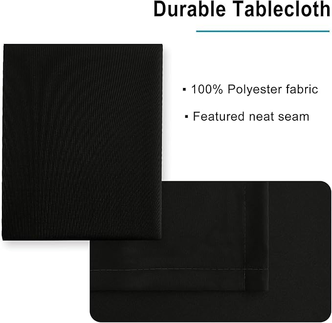 Hiasan Black Rectangle Tablecloth - Waterproof Washable Polyester Fabric Table Cloth for Party, Wedding, Banquet and Restaurant, 90 x 132 Inch