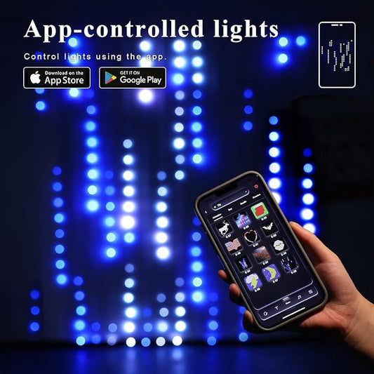 JMEXSUSS App-Controlled Color Changing Curtain Lights, 400 LED RGB String Lights for Halloween, Bedroom, Window, Wall, Party, Backdrop, Christmas, Indoor, and Outdoor Decorations, 6.5x6.5ft