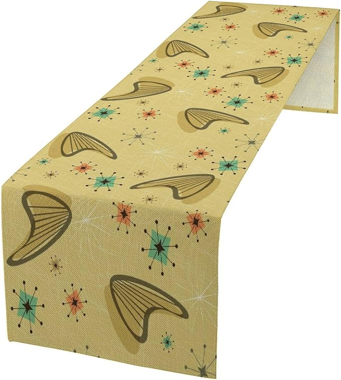Mid Century Table Runner, Modern Atomic Pattern Absctract Geometric Retro 1950S 1960S Dinner Runner for Home Kitchen Dining Table Decoration, 13x108 Inch