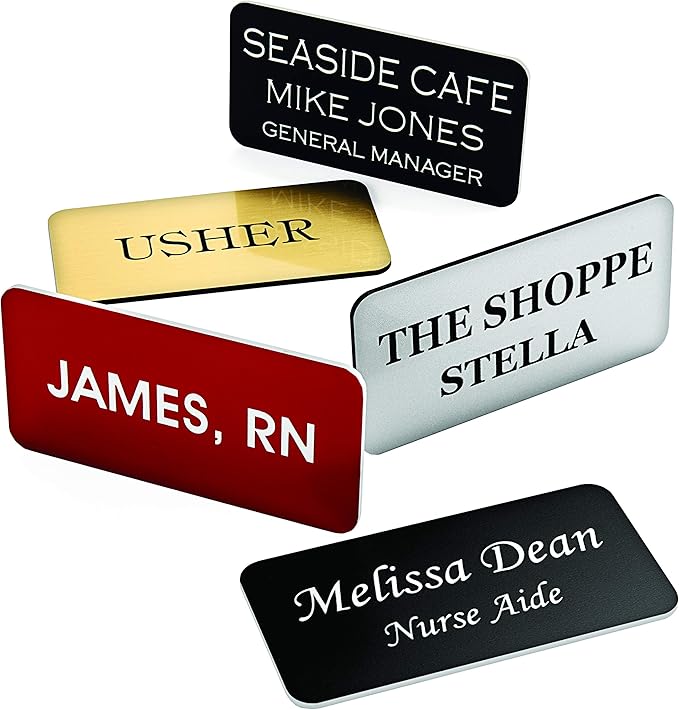Custom Engraved Name Tag Badges – Personalized Identification with Pin or Magnetic Backing, 1.5 Inch x 3 Inches, Black/Gold