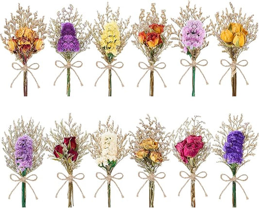 12/24 PCS Charming Dried Flowers Bouquet for Vase Various Dried Wildflowers with Stems Mini Handmade Wildflowers Natural Real Flowers Bulk Flowers Craft (Forget Me Not, 12 PCS)