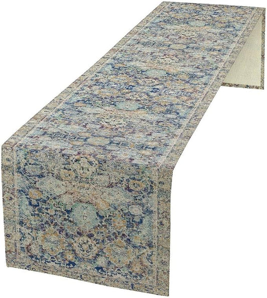 Vintage Boho Floral Table Runner, Rustic Country Farmhouse Blue Yellow Retro Flower Pattern for Home Kitchen Table Decor Dining Coffee Room Party Decor 13x120in