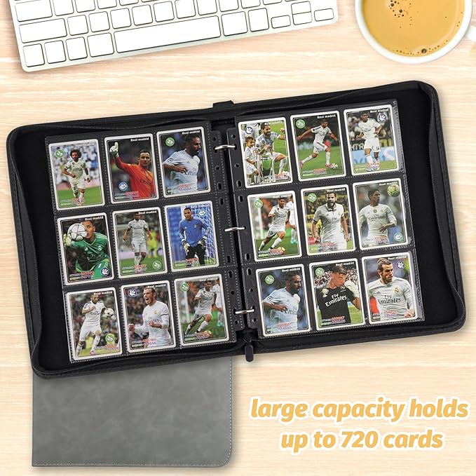 Trading Card Binder, Premium 9 Pocket Card Binder, 720 Double Sided Pocket PU Collection Binder, Collector Album, Card Holder for MTG, TCG, Sports Cards (Marble Grey)