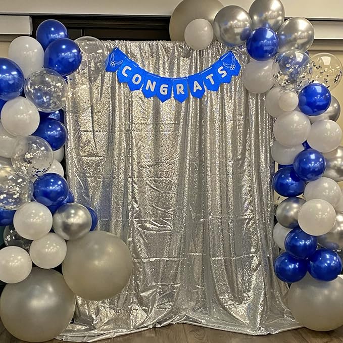 Poise3EHome 6Ft x 6Ft Silver Sequin Backdrop Curtain, Glitter Thick Satin Background Drapes, Sparkly Opaque Photography Curtain, Sequence Xmas Thanksgiving Backdrop for Wedding Party Decor
